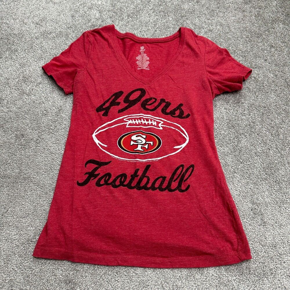 NFL Team Apparel San Francisco 49ers Football T-Shirt Womens Small Red V-Neck